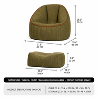 Fauteuil pouf moderne incurvé vert olive, compressé sous vide, avec ottoman, pour adultes, pour salon