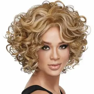 Fashionable Short Curly Hair Wig African Cross border Hairpiece Style Golden Curls In stock Straight Direct