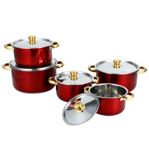 Juego de utensilios de cocina de acero inoxidable de 5 piezas, con cuerpo de olla roja y compatible con quemadores de estufa - Product Image 6