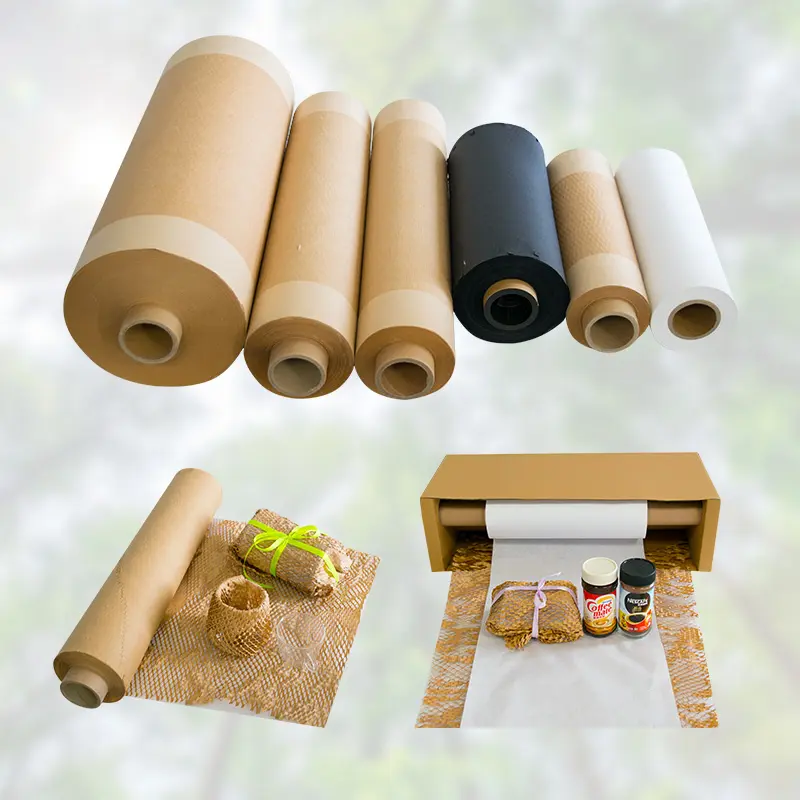 Protective Cushioning Customized Size 10M 50CM Filling Buffer Packaging Roll Black White Brown Kraft Wrap Honeycomb Paper