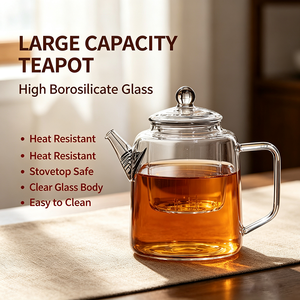 Tetera de Vidrio de Borosilicato de Gran Capacidad con Diseño de Separación de Agua, Resistente al Calor, para Uso en el Hogar, Oficina o Salón de Té - Product Image 5