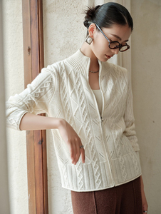 Cárdigan elegante de <span class=keywords><strong>punto</strong></span> con cremallera para <span class=keywords><strong>mujer</strong></span>, suéter de mezcla de lana de Cachemira con cuello levantado, <span class=keywords><strong>chaqueta</strong></span> para ropa informal y de oficina - Product Image 2