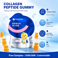 Complément alimentaire pour la beauté de la peau, gommes à mâcher au collagène et aux extraits de fruits, marque privée OEM, logo et emballage personnalisés, bonbons mous mignons en forme de dessin animé, 98g