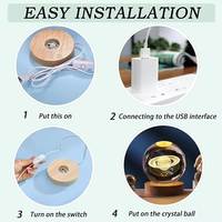 Socle rond en bois pour boule de cristal, support lumineux LED, décoration en résine de verre, porte-lampe, veilleuse
