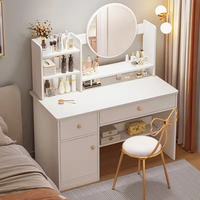 Petit meuble moderne en bois pour chambre à coucher avec lumières blanches LED Coiffeuse de maquillage avec miroir pour filles pour appartements et hôtels