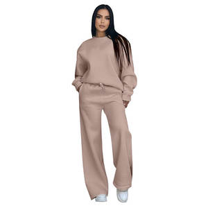 2025 autunno Trendy abbigliamento donna oversize in pile Set felpa pantaloni a zampa tuta tuta per allenamento Jogging abbigliamento sportivo - Product Image 5