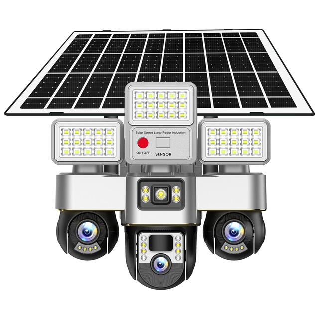 Outdoor 4G 3-Lens 3PTZ 6MP Solar LED Light AI Tracking Night Vision Motion Detection IP66 Waterproof Wireless Security Camera