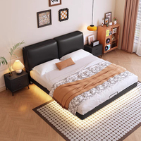 Lit flottant minimaliste italien, lit en cuir, lit double minimaliste moderne, lit moelleux de luxe léger pour petit appartement