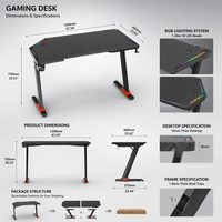Bureau de jeu ergonomique AOR, conçu pour les compétitions e-sportives, avec effets d'éclairage RVB, prend en charge la désconnexion du bureau, emballage inclus