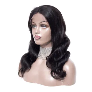 Tuneful — perruque lace frontal wig 18018 naturelle remy brésilienne, cheveux humains vierges, tissage de corps, couleur noire, 13x4, vente en gros, 100% de densité