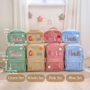 2set Personalized Handmade <b>Corduroy</b> <b>Backpack</b> Zipper Closure for Boys Girls-Customize Name School Bag Gift for Kids Students - Product Image 6