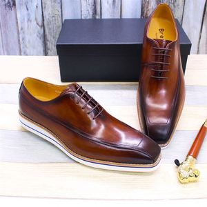 Chaussures Oxford en cuir véritable pour homme, fabriquées à la main, haut de gamme, bout carré, style décontracté, pour usage quotidien, affaires, fêtes et occasions spéciales - Product Image 2