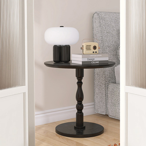 Tavolino Rotondo Nero da 23 Pollici con Gambe in Legno Massello, Tavolino Moderno per Piccoli Spazi, Comodino - Product Image 5