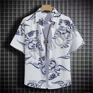 Camisa Hawaiana Personalizada de Moda Casual para Hombre, Camisa de Playa de Manga Corta con Estampado Moderno para Parejas - Product Image 3