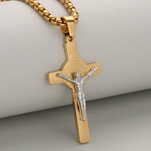 Colar com Pingente Crucifixo Jesus MECYLIFE, Colar Cruz de São Bento CSPB, Joias Católicas em Aço Inoxidável para Homens - Product Image 2
