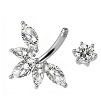 Nouveau bijou de corps en acier inoxydable avec fleur pétale et zircone pour le nombril, anneau de nombril