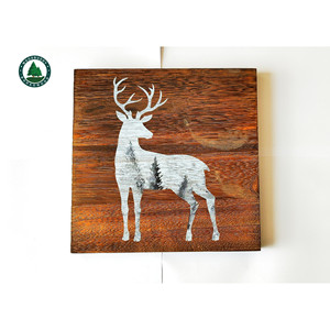 Panel de Madera Decorativo con Diseño de Ciervo Woodbuddy, 12x12 Pulgadas, Decoración Rústica para el Hogar, Fondo para Sala de Estar o Sofá - Product Image 1