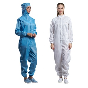 Overol Antiestático ESD para Cuarto Limpio, Azul y Blanco, Ajuste Regular, Costuras Reforzadas, Nivel de Protección C, Mangas SMS, Paquete con Respirador - Product Image 1