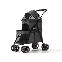 Poussette pour animaux de compagnie multifonctionnelle à double étage détachable, pliable avec fenêtre en maille, respirante à 360° °   Roue pivotante pour 2 animaux de compagnie