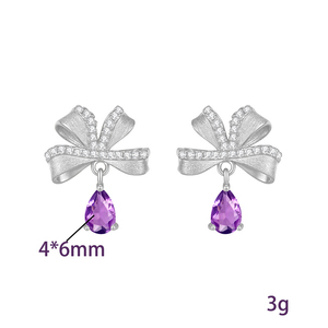 Boucles d'oreilles pendantes haut de gamme en argent 925 plaqué or, motif nœud brossé, goutte d'eau, pierre naturelle taille poire 4*6mm, bijoux en cristal pour femme - Product Image 6