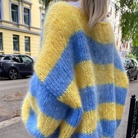 Suéter Casual de Mujer para Primavera/Verano, Cuello Redondo, Tejido por Computadora, a Rayas, 100% Poliéster, Transpirable, Largo Medio