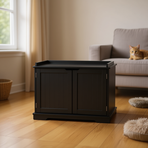 Recinto para Caja de Arena para Gatos, Puertas Dobles, 100 L, Plástico Negro, Hábitat para Gatitos - Product Image 2