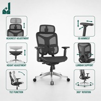 Chaise de bureau exécutive ergonomique à dossier haut en maille respirante, réglable, avec mécanisme d'inclinaison synchrone, accoudoirs rabattables et roulettes en nylon pour le lieu de travail