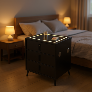 Comodino Intelligente Homeera 50x40x60cm con 3 Cassetti e Piano in Vetro Temperato, Design Moderno e Minimalista per Camera da Letto - Product Image 2