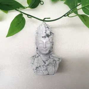 Pierre de guérison en cristal Offre Spéciale naturel Howlite, sculpture manuelle de haute qualité, artisanat du haut du corps de bouddha pour ornement de cadeau