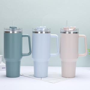 Venta al por mayor: Vaso térmico de acero inoxidable de doble pared de 40 oz, con aislamiento al vacío, a prueba de fugas, con recubrimiento en polvo y tapa con asa grabada con láser. - Product Image 1