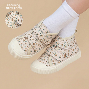 Chaussures de premiers <span class=keywords><strong>pas</strong></span> en toile pour bébés filles, baskets à imprimé floral avec doubles sangles à boucles, semelle TPR antidérapante, bout fermé - Product Image 6