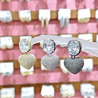 Coquette Funkelnde Herz-Ohrstecker Unisex Zirkonia-Besetzt Ovaler Schliff Kupfer Vergoldet Trendiger Schmuck Geschenk für Jubiläum Party
