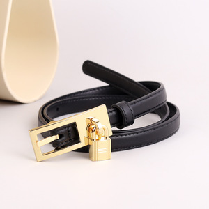 Cinturón Delgado de Cuero Genuino para Mujer, Cinturón Decorativo de Moda con Hebilla de Cierre - Product Image 1