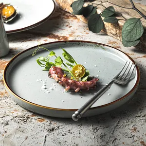 Restaurante do hotel mais novo clássico personalizar logotipo cinza 7.5/9.5/12 polegadas porcelana prato redondo placa de jantar de cerâmica