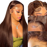 Nouvelle Arrivée Perruque Complète en Cheveux Humains Raides Brun Foncé Multi-longueurs avec Dentelle Frontale pour Femmes Européennes et Américaines, Usage Professionnel en Salon, 8 à 32 pouces