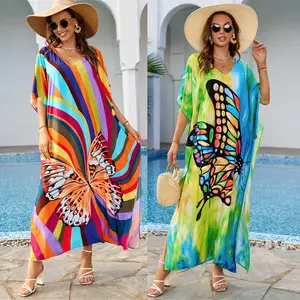 Xuanlang New 2colors Casual Colourful Stripe Beach Wear Viscose Beach Cover Up and Swimwear Coverups for Women