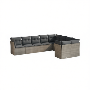 Conjunto de Sofás Modulares de Ratán Gris para Jardín, Muebles de Exterior para 10 Personas, Diseño Premium - Product Image 1