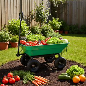 Carrello da Giardino Pieghevole Verde Erba con Telaio in Acciaio, Capacità 300 Libbre, Pneumatici da 55L, Modello Carrello a Mano - Product Image 2
