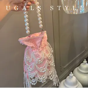 Luxe 2024 femmes UGALS élégant gland perle soie ruban sac à bandoulière fête tissé sequin perle embrayage sac à bandoulière