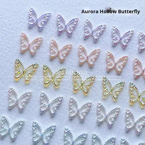 Xinyan เครื่องประดับเล็บรูปผีเสื้อแบบฉลุลายสำหรับคนดังทางอินเทอร์<span class=keywords><strong>เน็ต</strong></span>ใหม่3D หรูหราแสงออโรร่าเรซิ่นพลอยเทียมติดเล็บได้ง่าย - Product Image 4