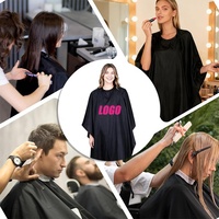 Cape Salon Grosir Logo Custom Hitam Putih, Leher Dapat Disesuaikan, untuk Penata Rambut Wanita Pria, Klien Barbershop, Kain Anti Air