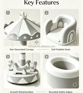 Manège souple rose et blanc pour enfants, ensemble de jeu rotatif d'intérieur pour tout-petits, équipement de jeu souple pour enfants, cheval de carrousel pour fêtes et événements - Product Image 5