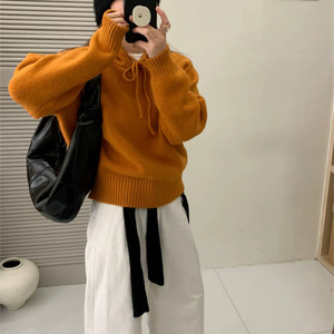 เสื้อสเวตเตอร์มีฮู้ดสำหรับผู้หญิง สีขาวนวล ทรงหลวม สีพื้น ผ้าถัก สำหรับฤดูใบไม้ร่วงและฤดูหนาว เสื้อสเวตเตอร์หนานุ่ม อุ่นสบาย ไซส์เดียว - Product Image 3