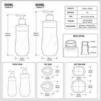 Bouteille de shampooing ovale en plastique PET 800 ml personnalisable, luxe, avec pompe à pression, base conique, sérigraphie/estampage or, emballage pour gel douche