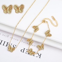 Ensemble collier papillon léger de luxe en acier inoxydable à la française ensembles de boucles d'oreilles romantiques dames plaqué or 18 carats bijoux tendance