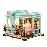 Kit de Casa de Muñecas en Miniatura Estilo Vintage con Luz LED, Kit de Modelo de Casa Pequeña de Madera 3D para Adultos