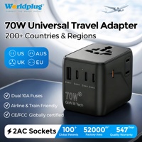 Worldplug GaN 70W Chargeur universel mondial Adaptateur de voyage Prise internationale Compatibilité mondiale avec 4C1A
