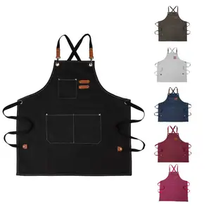 Original High Quality Custom Logo Restaurant Leather Canvas Kitchen Chef Apron Cotton Cross Back for Cooking Bar Cafes Cleaning