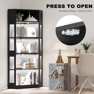 Vitrine d'angle à 5 niveaux avec portes en verre, vitrine éclairée de 71 pouces avec 3 couleurs de lumière pour objets de collection - Product Image 5