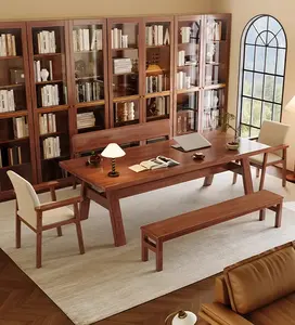 طاولة مكتبة من الخشب بالكامل متعددة الأشخاص طاولة مكتب للقراءة طاولة تعليم للأطفال طاولة مؤتمرات مكتبية